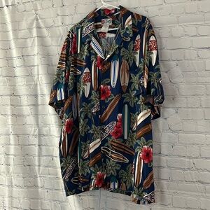 Vintage Hilo Hattie Men’s Hawaiian Shirt 3XL Blue Green Red Tropical